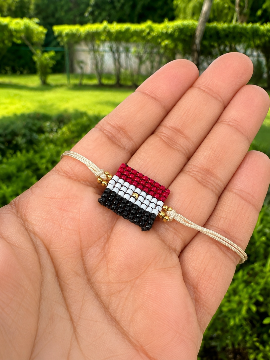 Handmade Egypt Flag Beaded Bracelet – Adjustable Neutral Cord Friendship Bracelet
