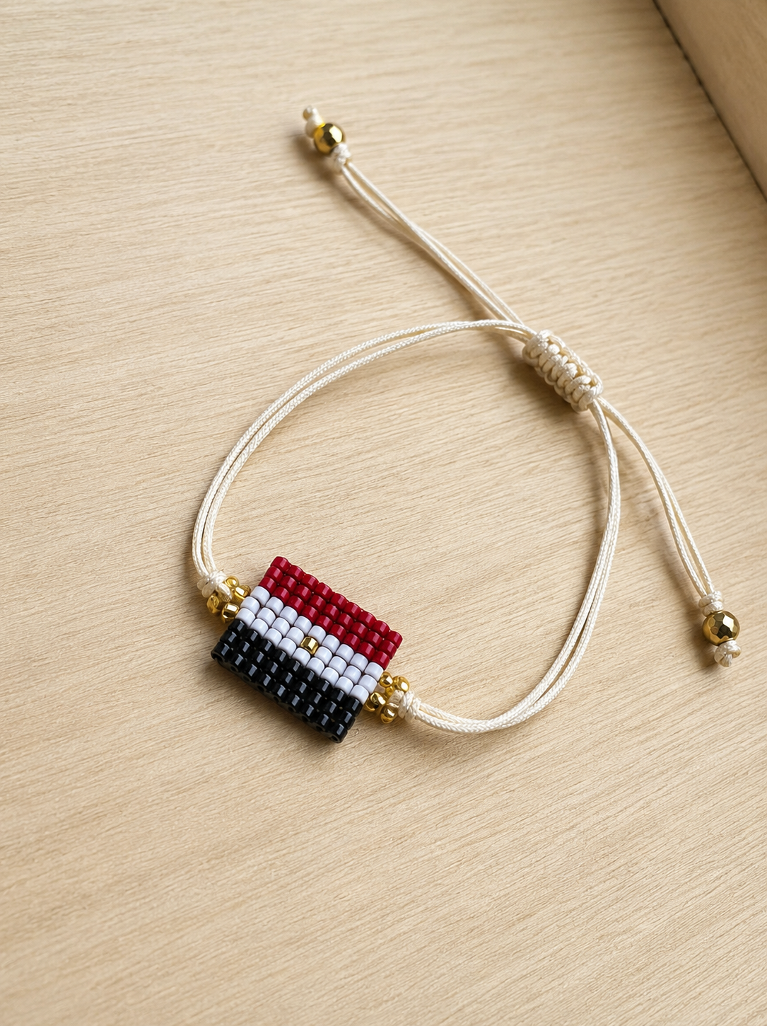 Handmade Egypt Flag Beaded Bracelet – Adjustable Neutral Cord Friendship Bracelet