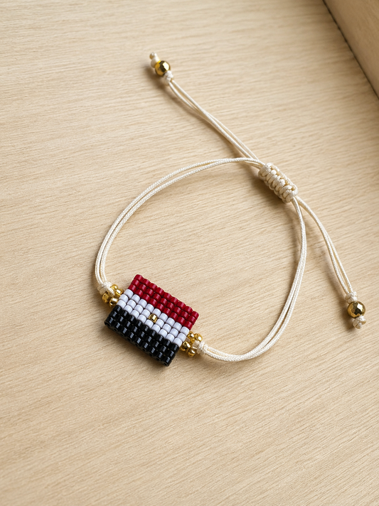 Handmade Egypt Flag Beaded Bracelet – Adjustable Neutral Cord Friendship Bracelet