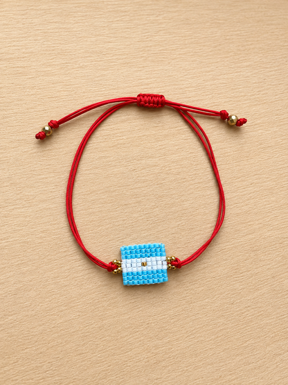 Handmade Argentina Flag Beaded Bracelet – Adjustable Red Cord Friendship Bracelet
