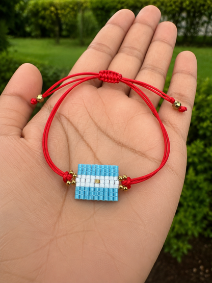 Handmade Argentina Flag Beaded Bracelet – Adjustable Red Cord Friendship Bracelet