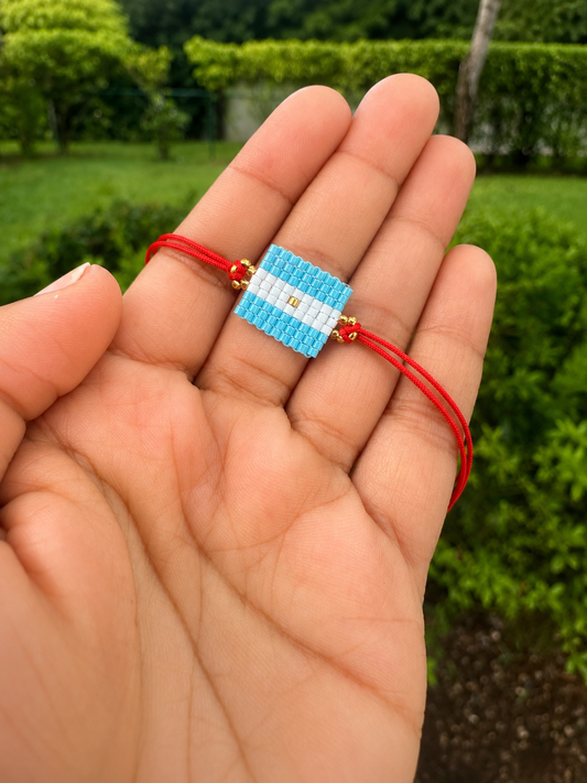 Handmade Argentina Flag Beaded Bracelet – Adjustable Red Cord Friendship Bracelet