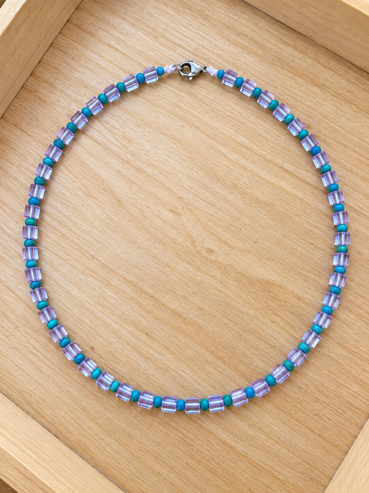 Lavender Glow & Turquoise Beaded Necklace