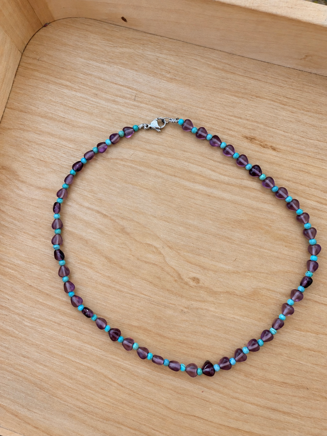 Purple Heart shape  & Turquoise Gemstone Necklace