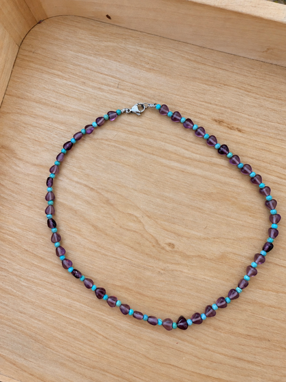 Purple Heart shape  & Turquoise Gemstone Necklace