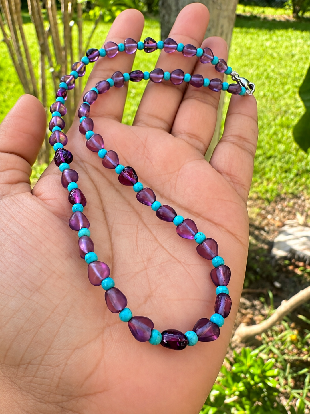 Purple Heart shape  & Turquoise Gemstone Necklace