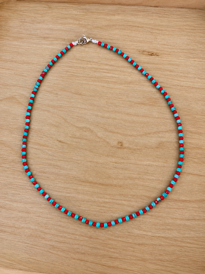 ❤️ Turquoise & Red Beaded Necklace