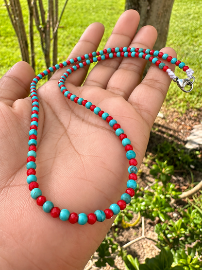 ❤️ Turquoise & Red Beaded Necklace