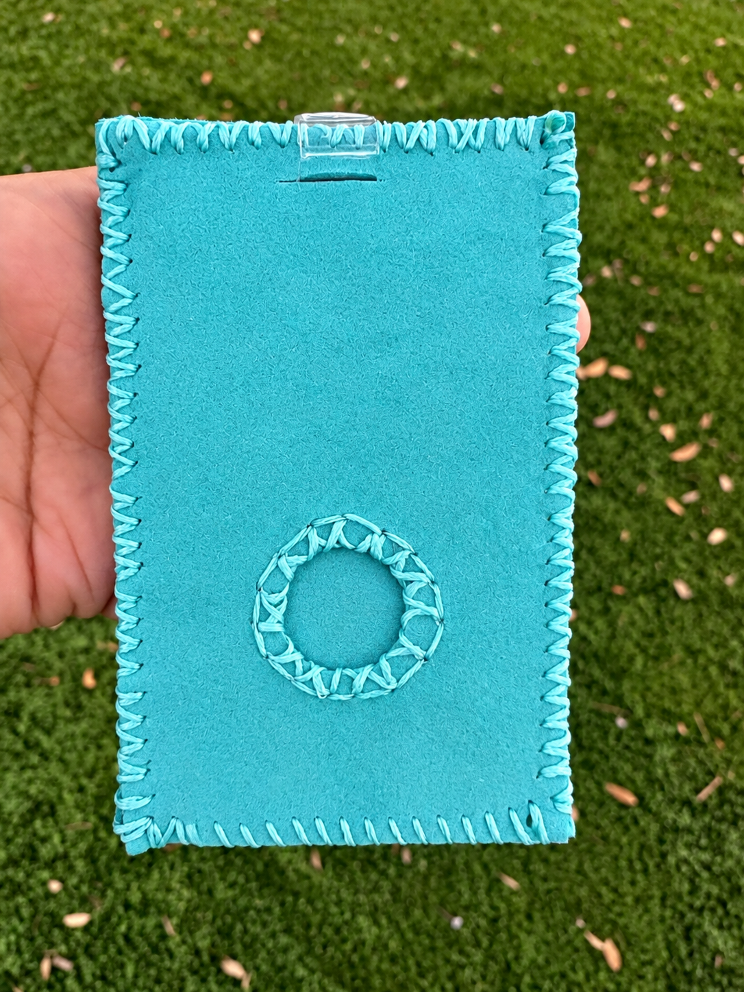 Handmade Turquoise Leather ID Badge Holder with Personalized Clicker