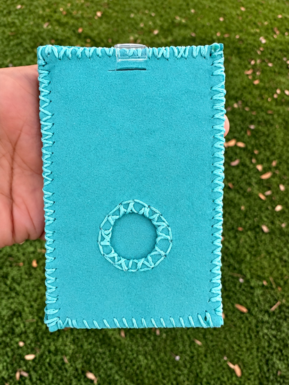 Handmade Turquoise Leather ID Badge Holder with Personalized Clicker