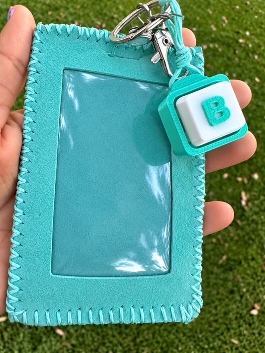 Handmade Turquoise Leather ID Badge Holder with Personalized Clicker