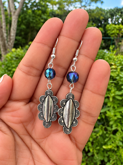 Midnight Blue Boho Silver Drop Earrings