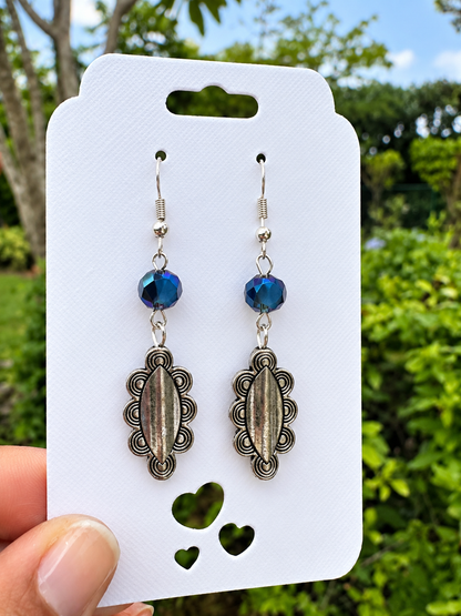 Midnight Blue Boho Silver Drop Earrings