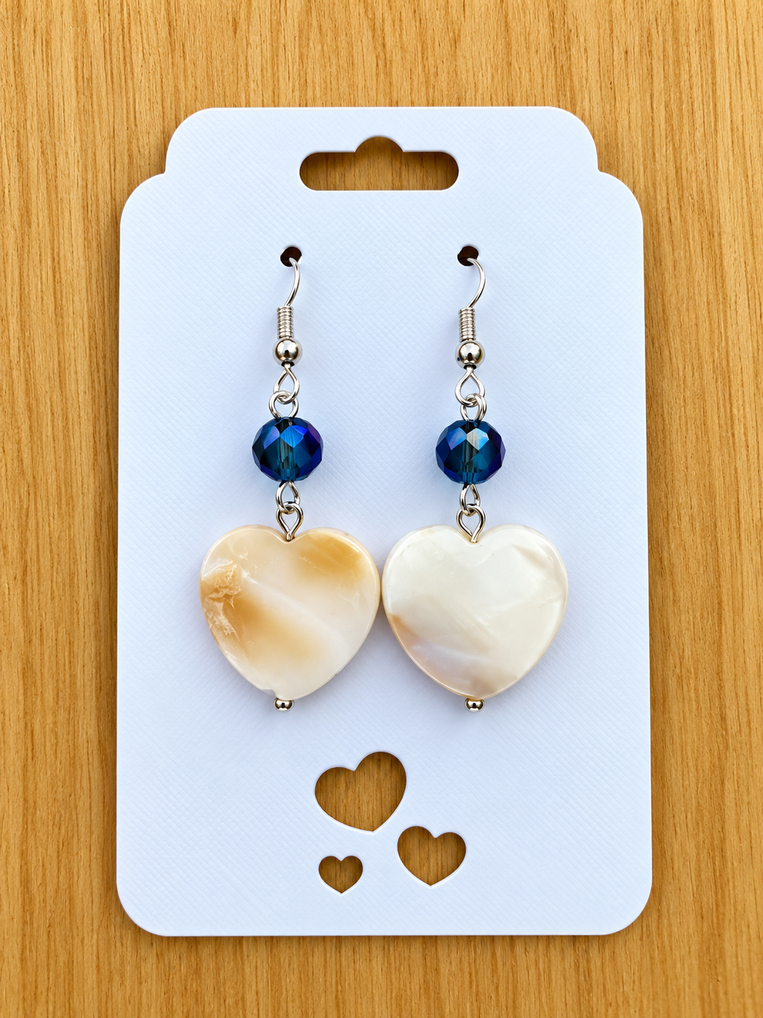 💙 Midnight Blue Crystal & Mother-of-Pearl Heart Earrings