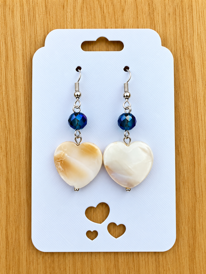 💙 Midnight Blue Crystal & Mother-of-Pearl Heart Earrings