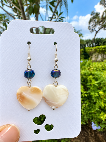 💙 Midnight Blue Crystal & Mother-of-Pearl Heart Earrings