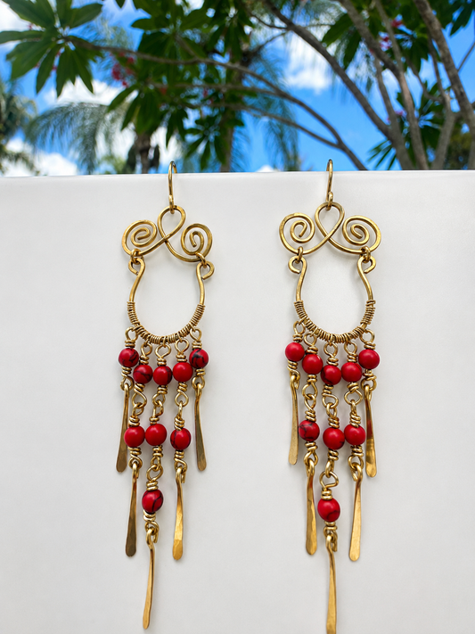 Coral Red Cascade Earrings