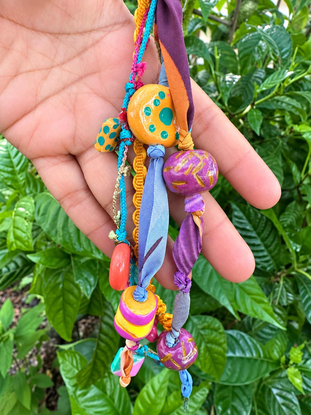 Colorful Boho Handmade Beaded & Fabric Charm