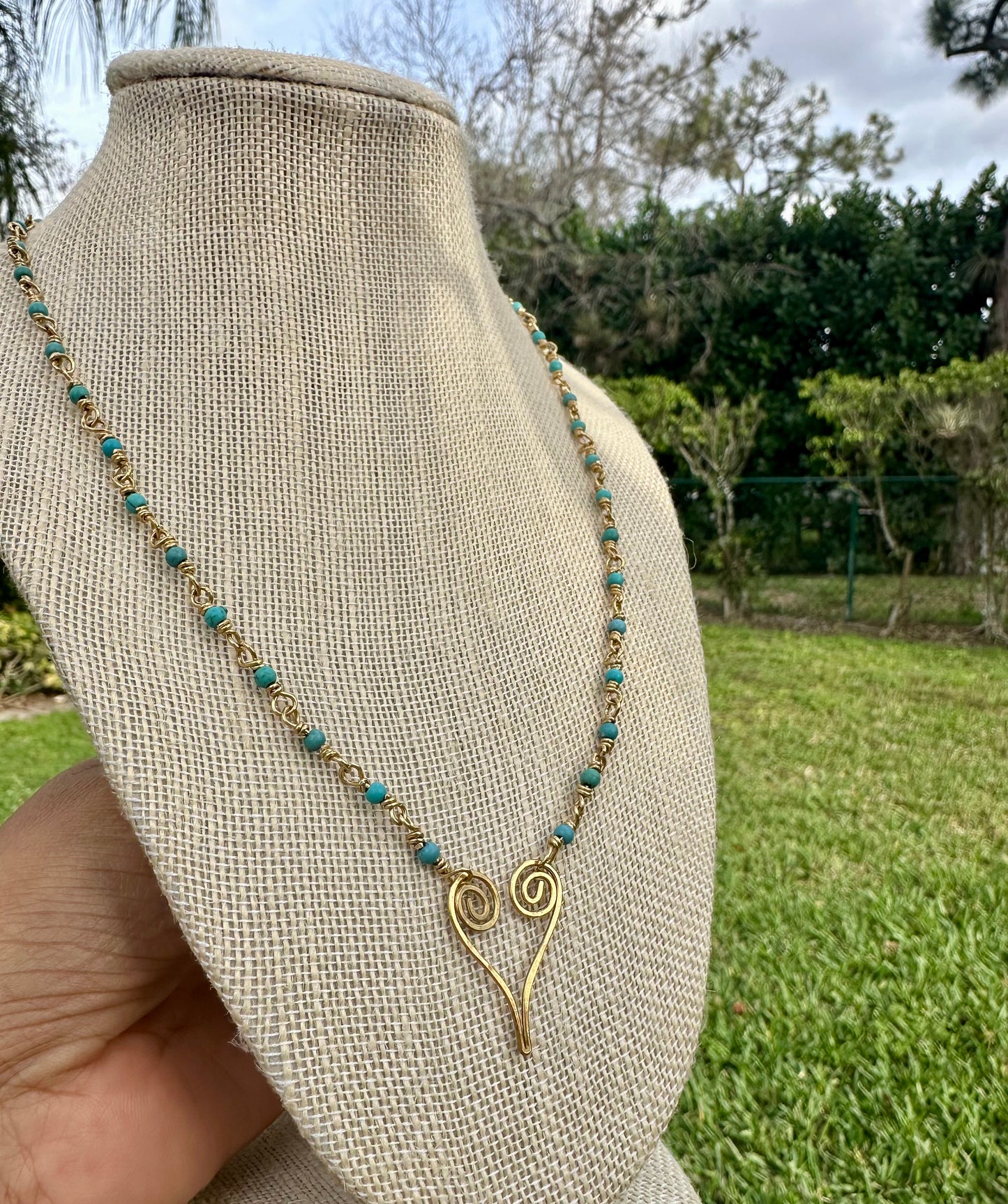 Heart Brass Turquoise Necklace