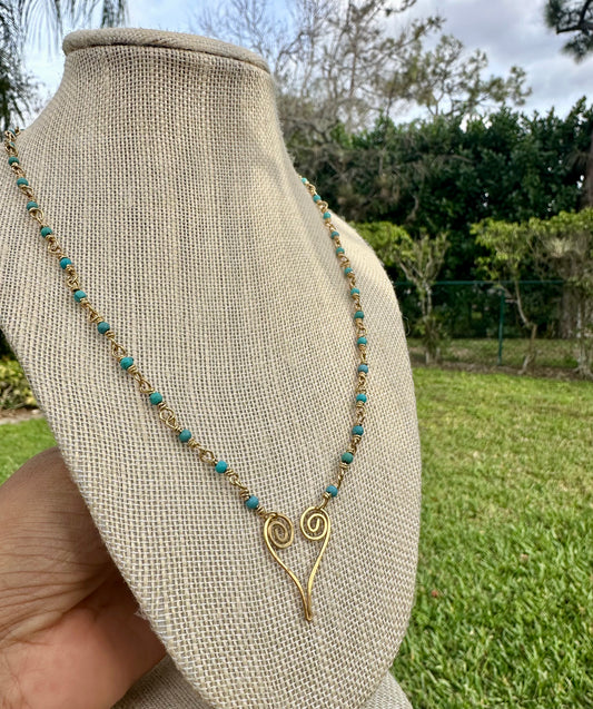 Heart Brass Turquoise Necklace