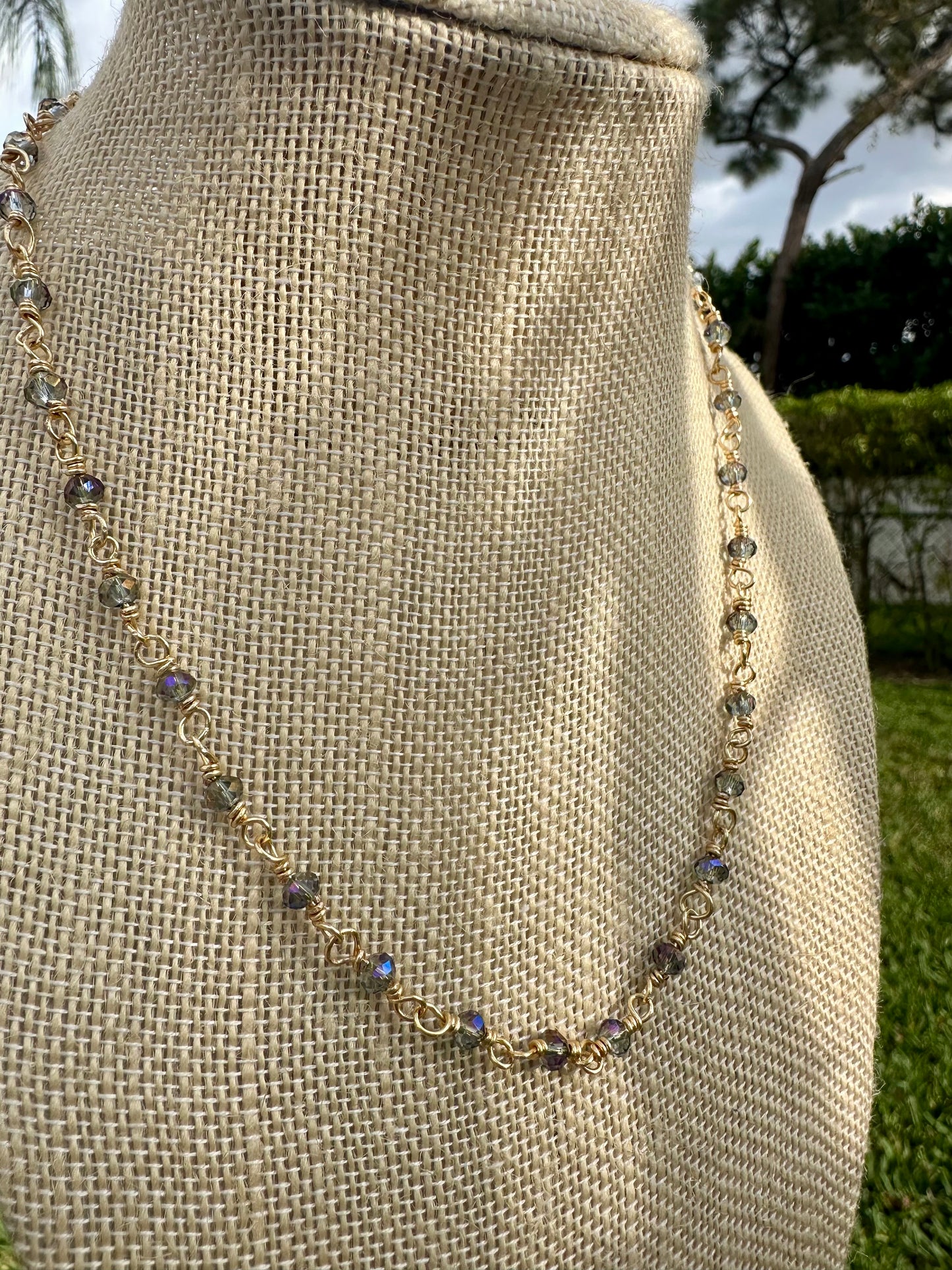 Metallic Purple Crystal & Brass Chocker