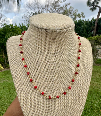Red Coral Crystal & Brass Chocker