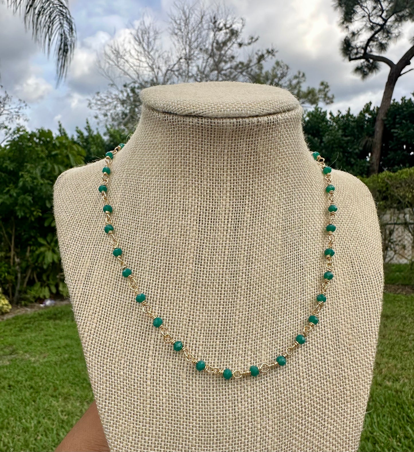 Dark Green Crystal & Brass Chocker