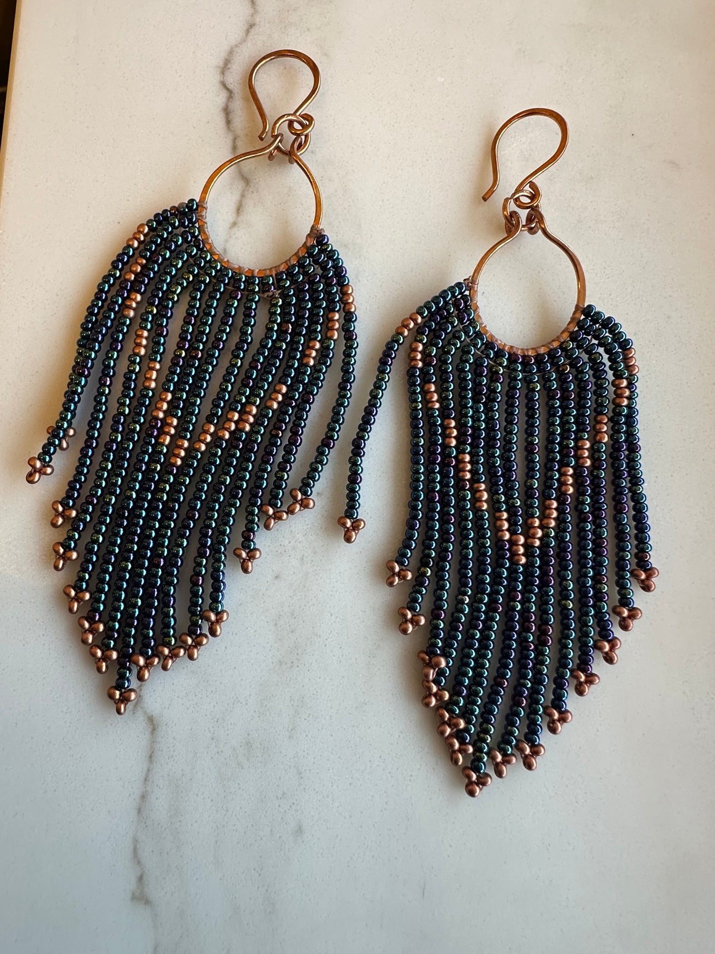 Copper+ metallic blue earrings