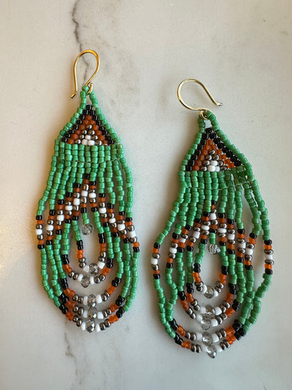 Brass+ green’ orange earrings