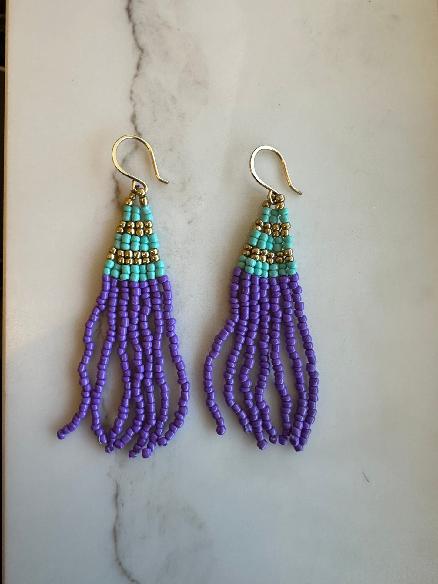 Brass+ teal, purple earrings