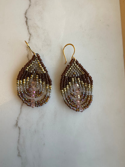 Brass+ brown, gold earrings