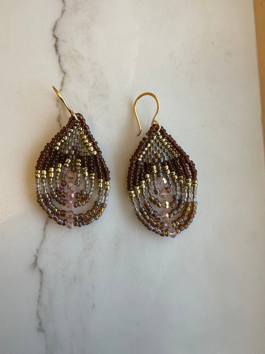 Brass+ brown, gold earrings