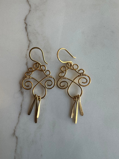 Swirl+ fringes Brass Earring
