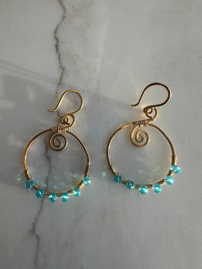 Brass + blue crystal circle earrings