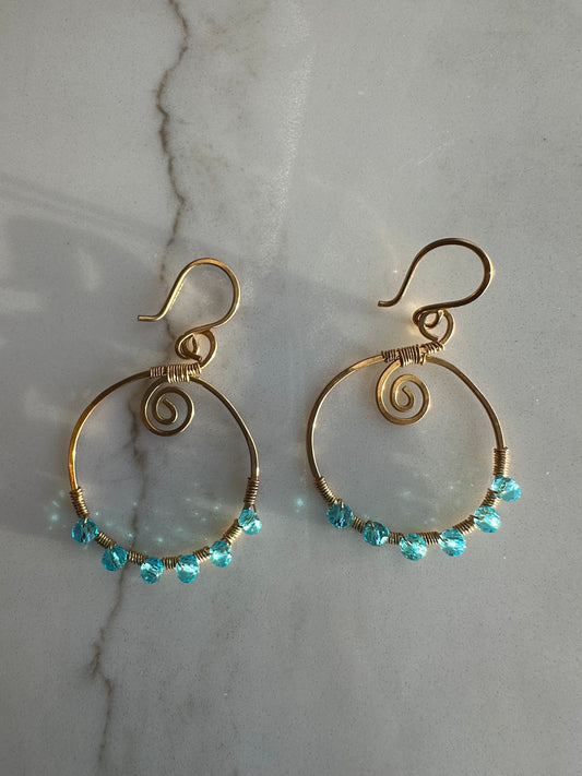 Brass + blue crystal circle earrings