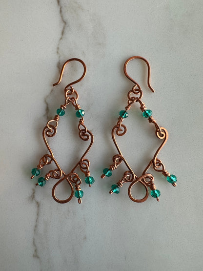 Copper teardrop swirl earrings