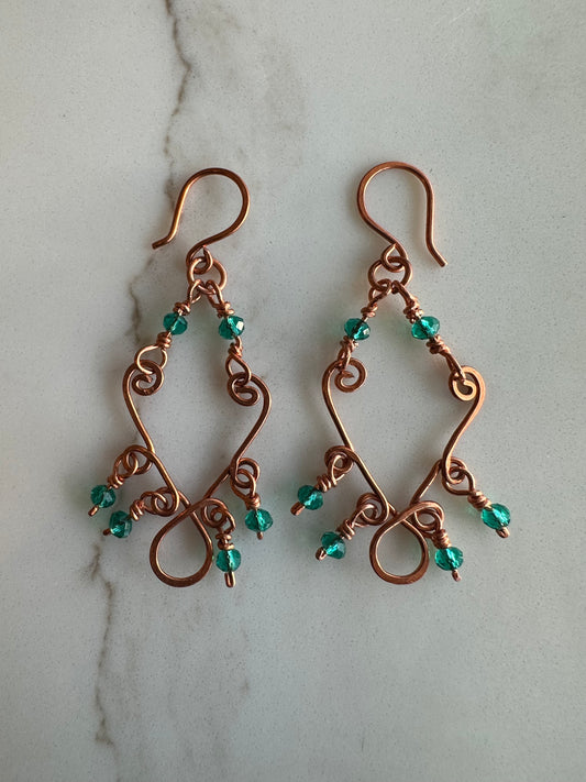Copper teardrop swirl earrings