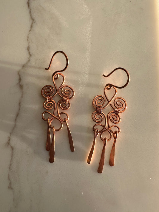 Copper Swirls fringes harmony earrings