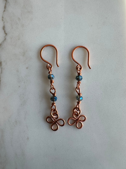 Copper clover teardrop earrings
