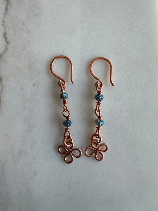 Copper clover teardrop earrings