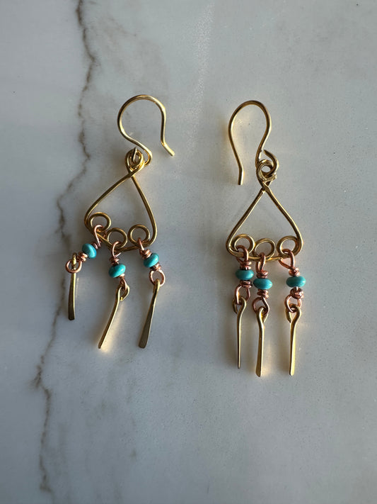 copper+Brass Boho dangles earrings