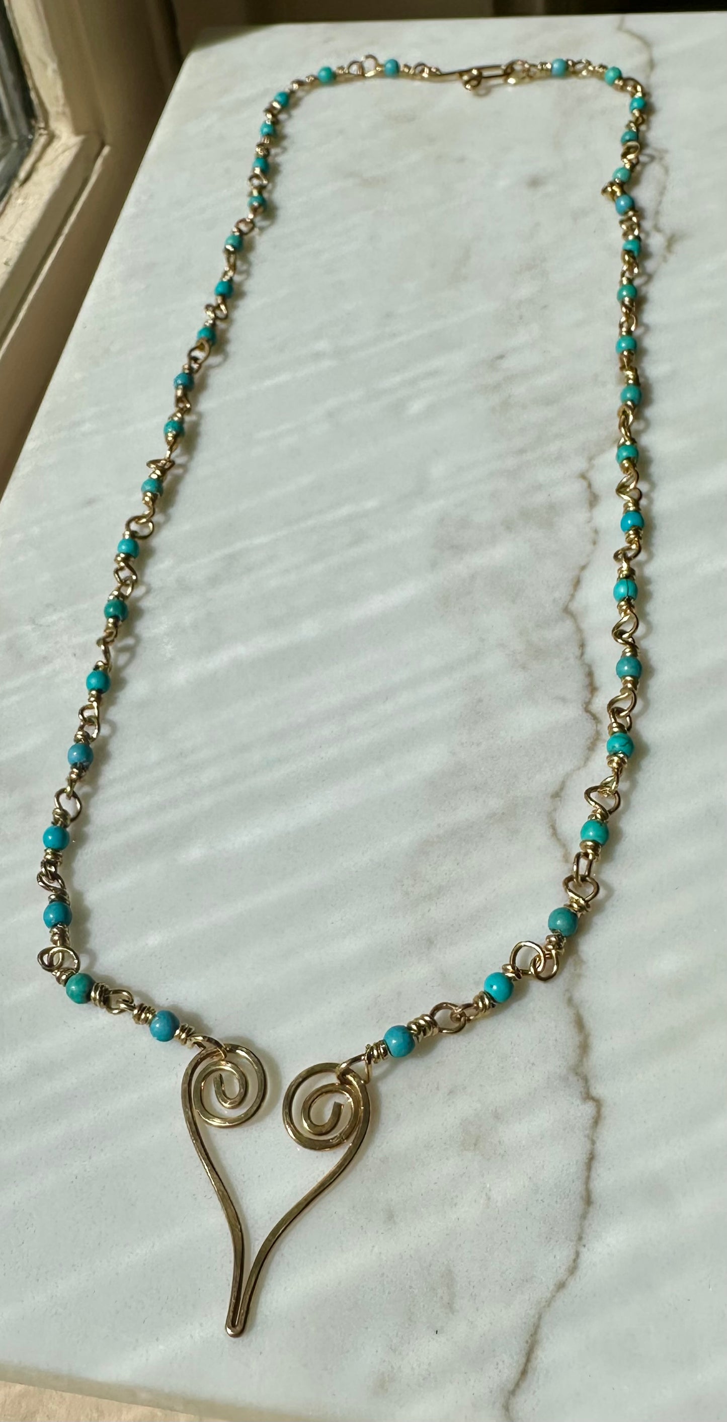 Heart Brass Turquoise Necklace
