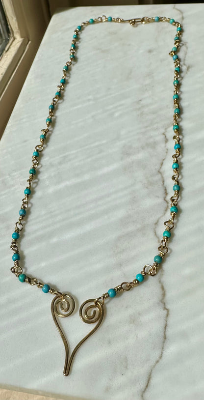 Heart Brass Turquoise Necklace