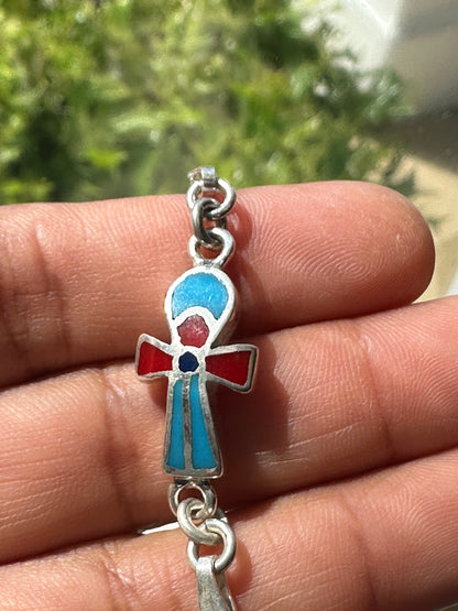 Ankh bracelet turquoise and red small