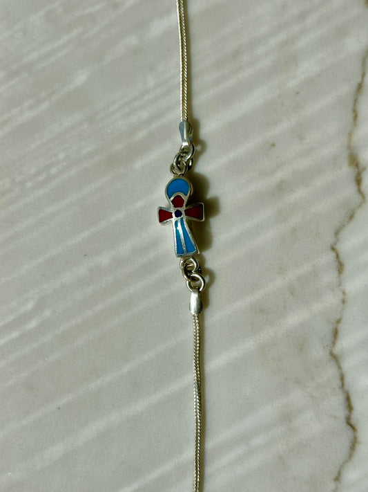 Ankh bracelet turquoise and red small