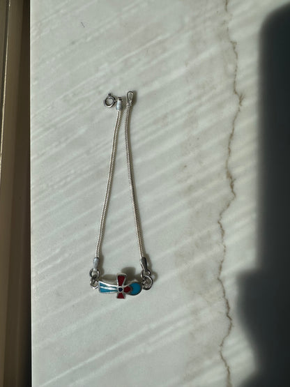 Ankh bracelet turquoise and red small