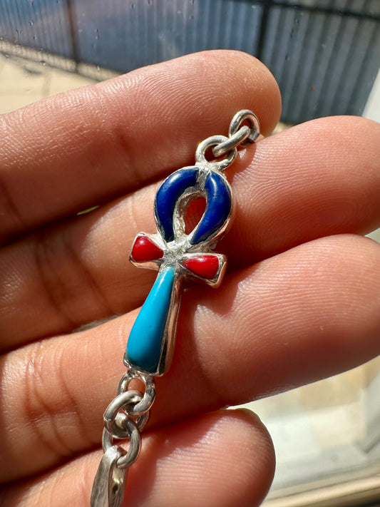 Ankh bracelet blue top and turquoise bottom