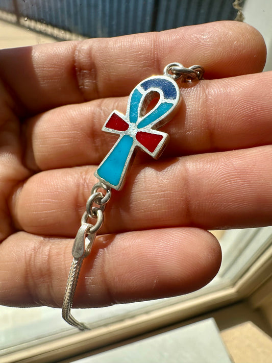 Ankh bracelet light blue small