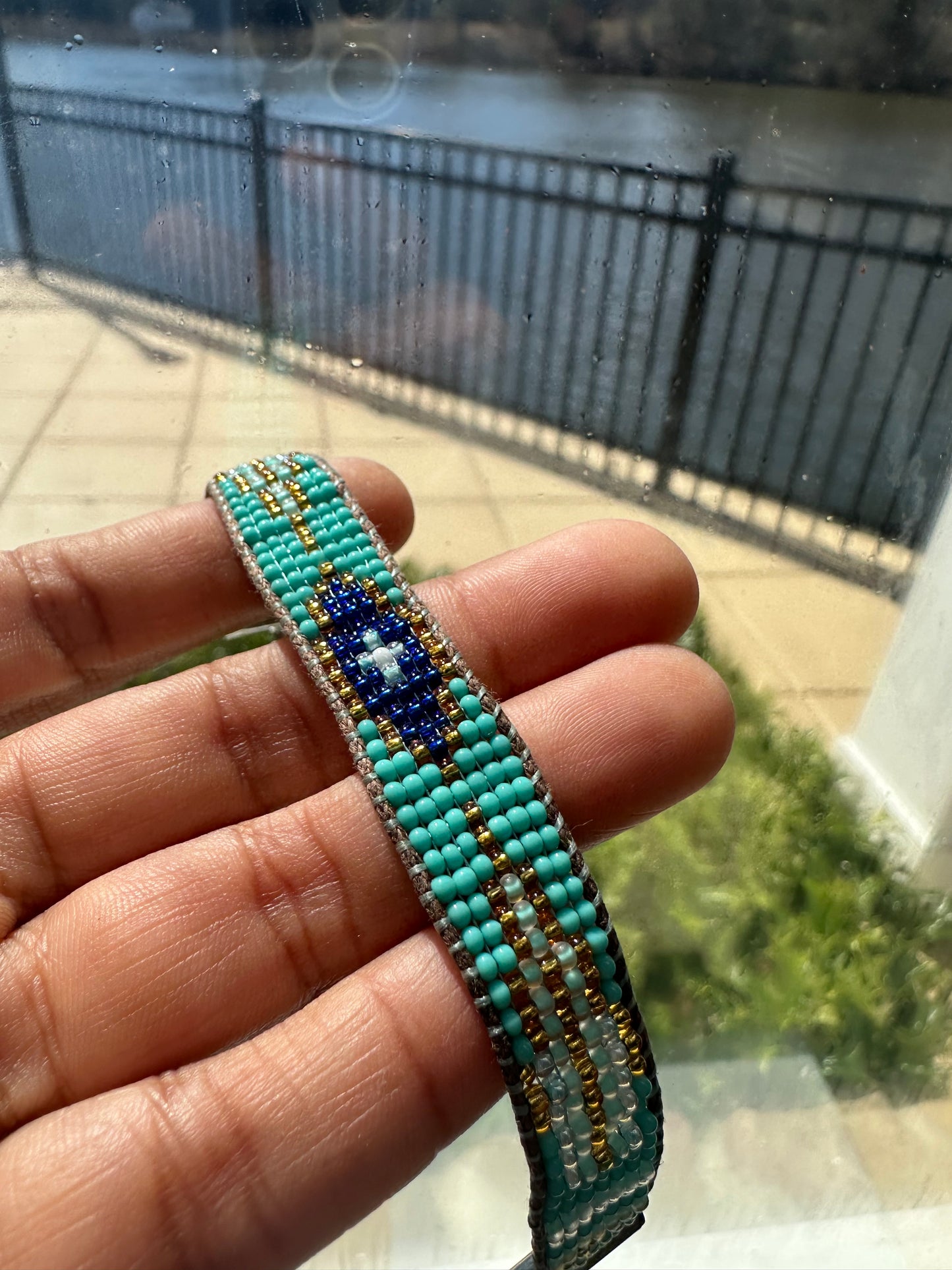 Beaded Woven Teal Bracelet