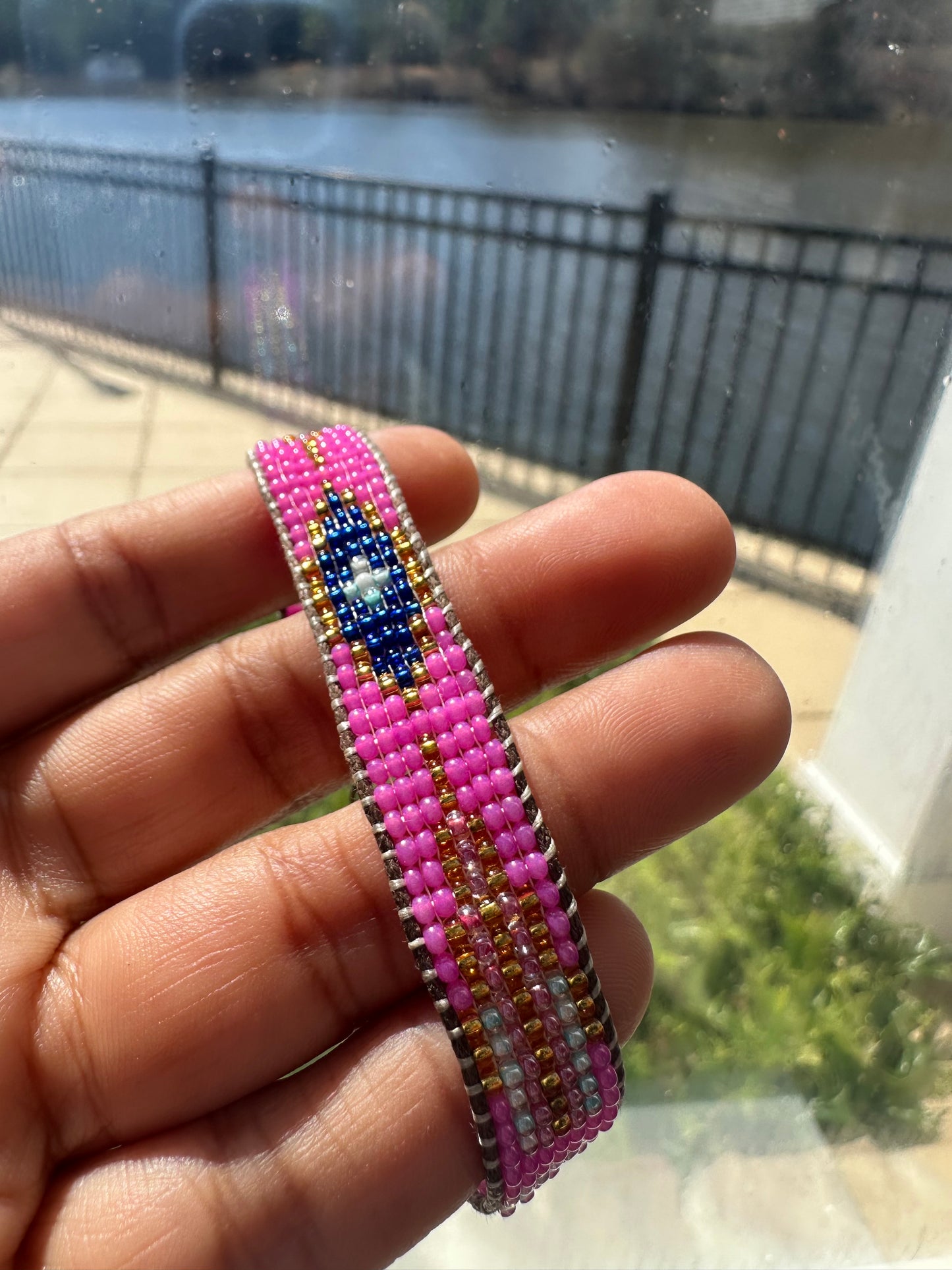Beaded Woven Pink Bracelet